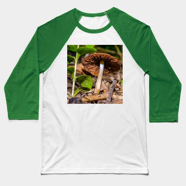 Mushroom Cap on the Woodlands Floor Photograph Baseball T-Shirt by love-fi